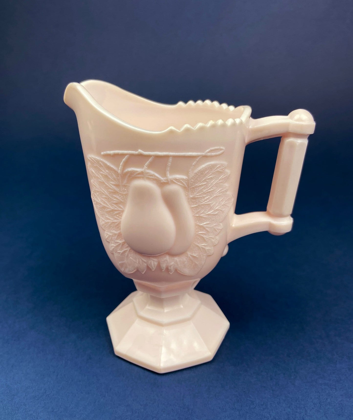 Pink Milk Glass Footed Creamer.  Pear Motif.  Collectible Tableware. Gift for Her.