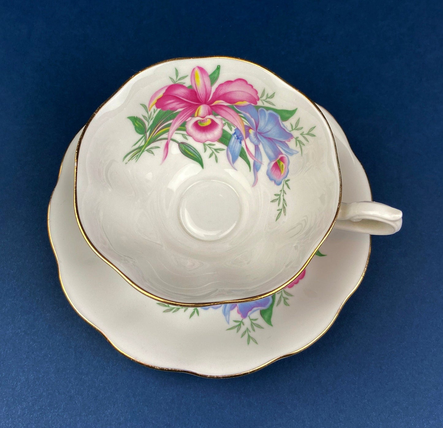 Vintage Tea/Coffee Cup and Saucer.  Royal Albert Orchid Motif. Fine Bone China. Made in England. Collectibles.  Replacements.
