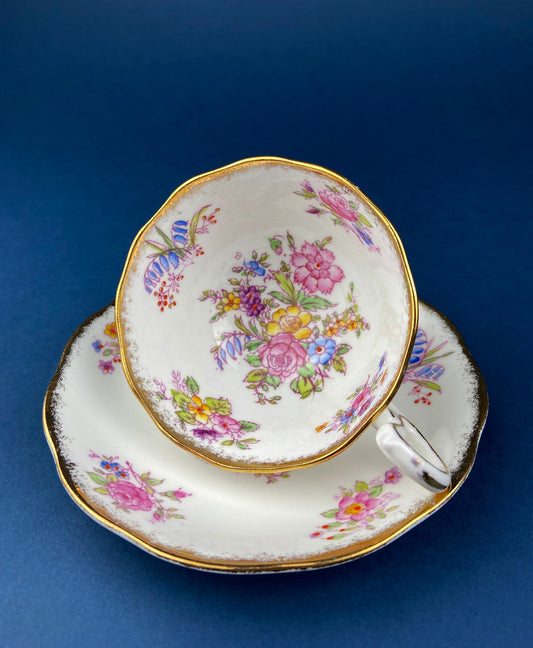 Vintage Teacup or Coffee Cup and Saucer. Royal Albert Georgina. Fine Bone China. Made in England.
