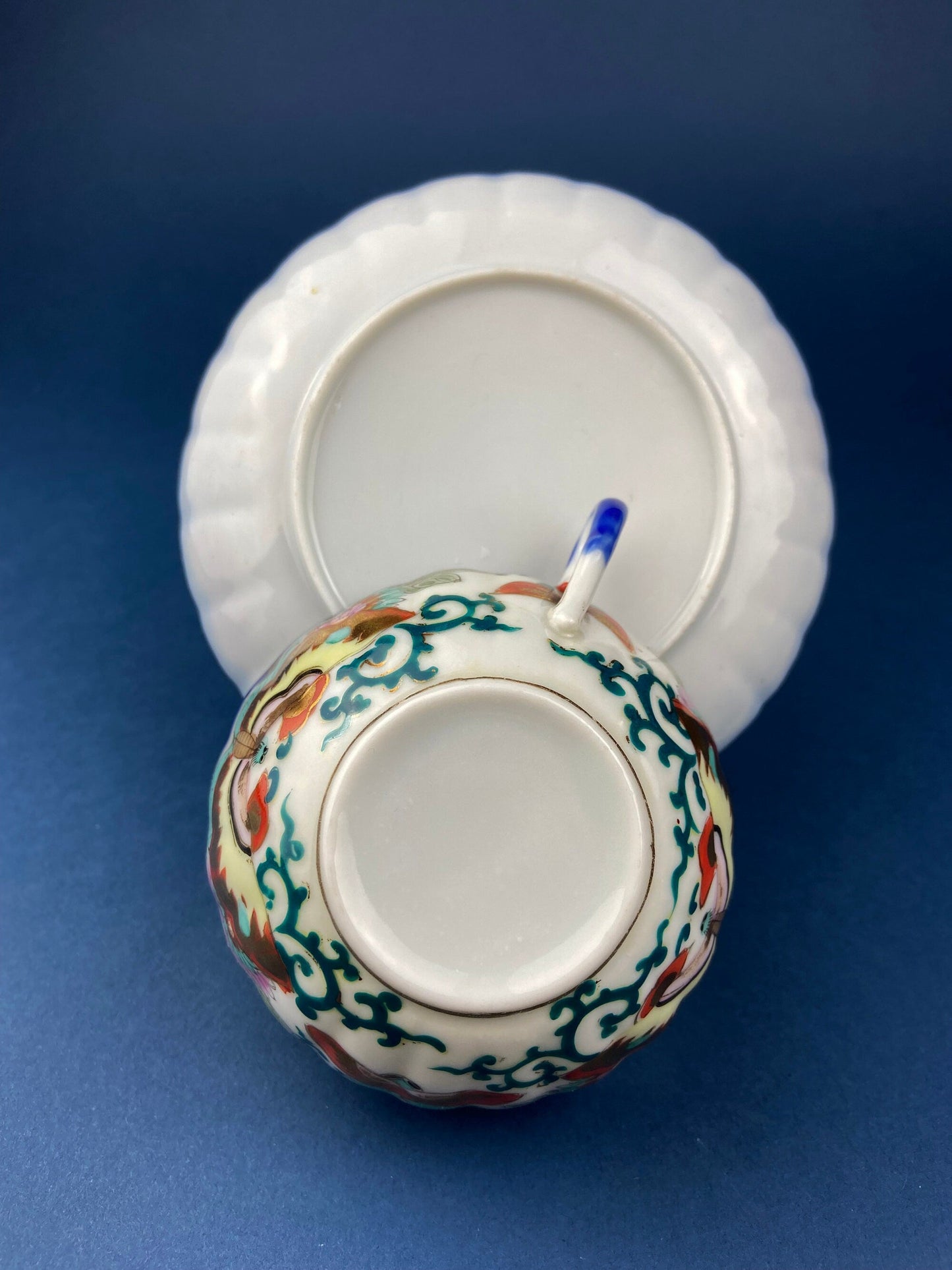 Antique Hand Painted Tea Cup. Asian Motif.  June Moth Pettern. Very Thin Porcelain. Collectible.