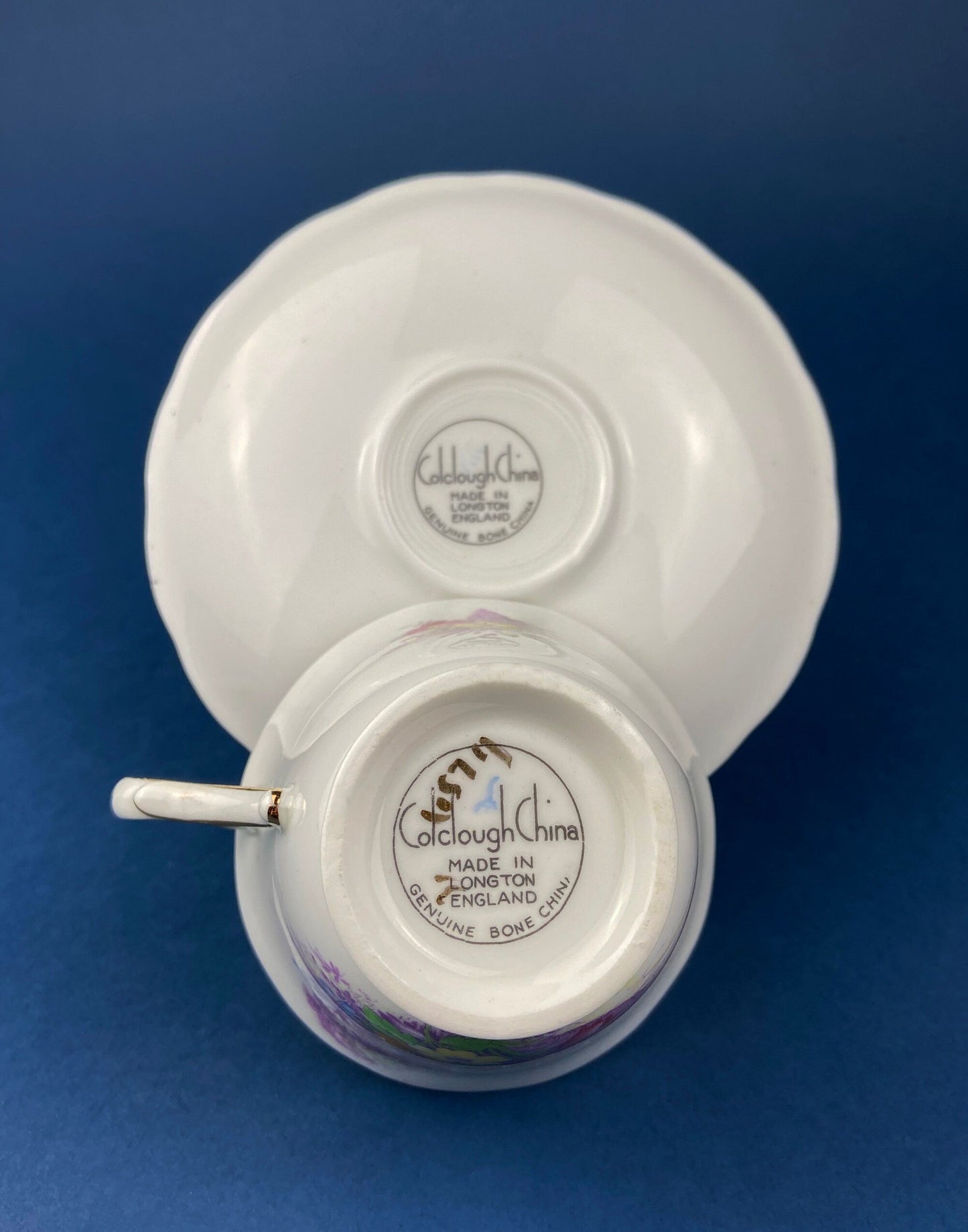 Vintage Tea Cup and Saucer. Hand Painted Summer Landscape Motif or Pastoral Scene. Colclough Fine Bone China. Made in Longton, England.