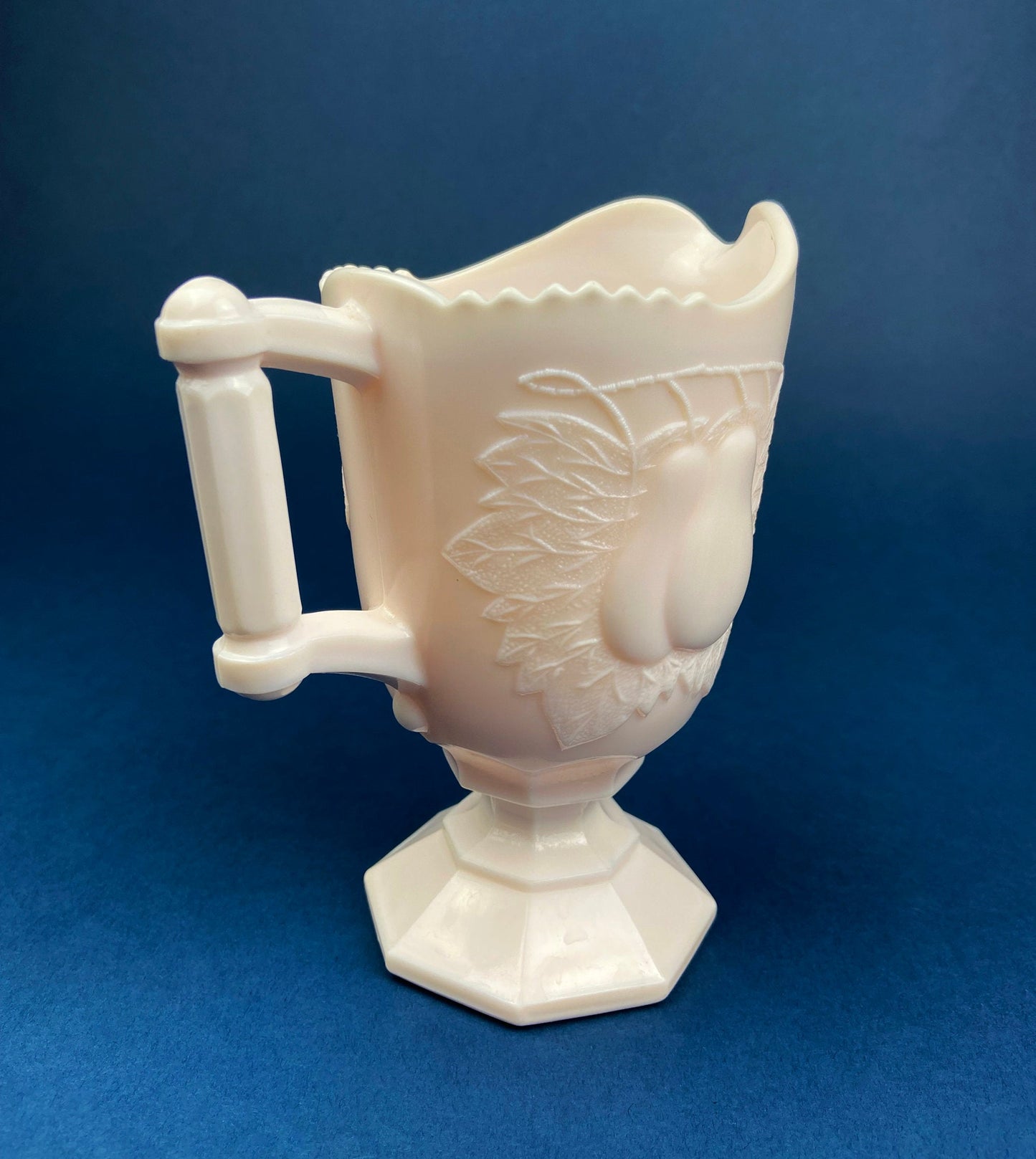 Pink Milk Glass Footed Creamer.  Pear Motif.  Collectible Tableware. Gift for Her.