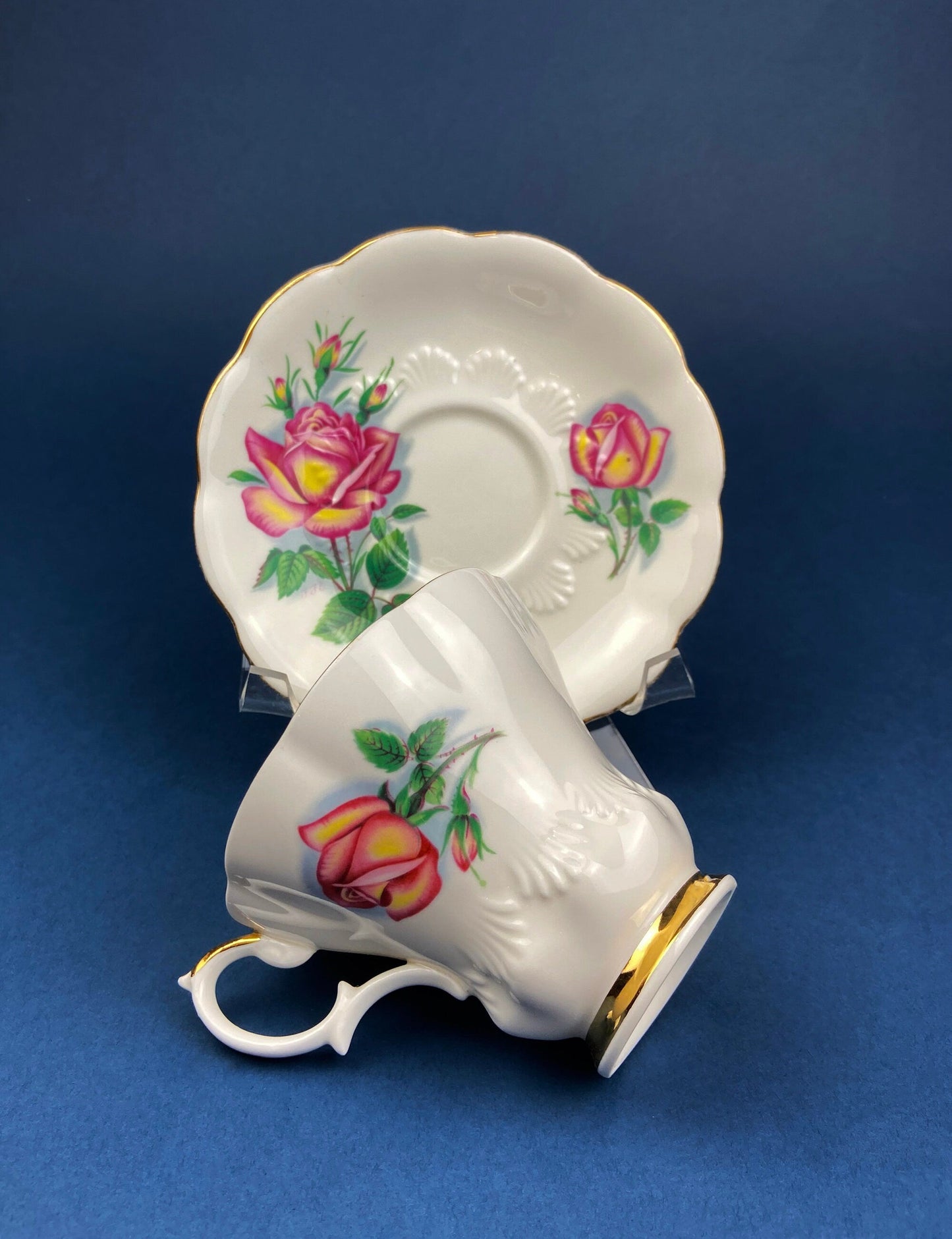 Vintage Tea/Coffee Cup and Saucer.  Royal Albert Sweetheart Roses "Anne". Fine Bone China Made in England.