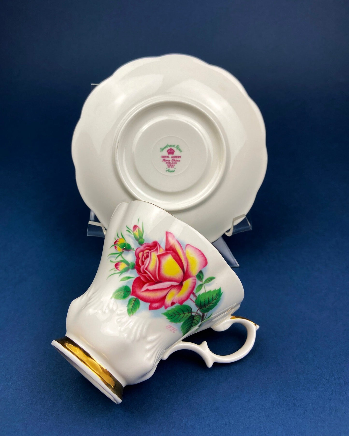 Vintage Tea/Coffee Cup and Saucer.  Royal Albert Sweetheart Roses "Anne". Fine Bone China Made in England.