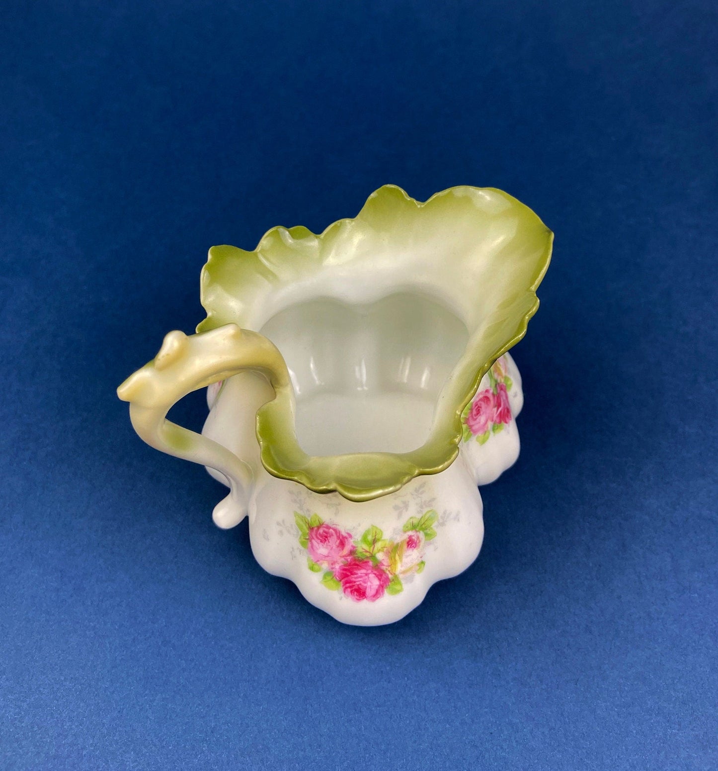 Bowl. Antique Porcelain Bowl by RS Prussia. Hand Painted Fine Porcelain Bowl with Wild Roses. Embossed Decoration, Scalloped Rim.