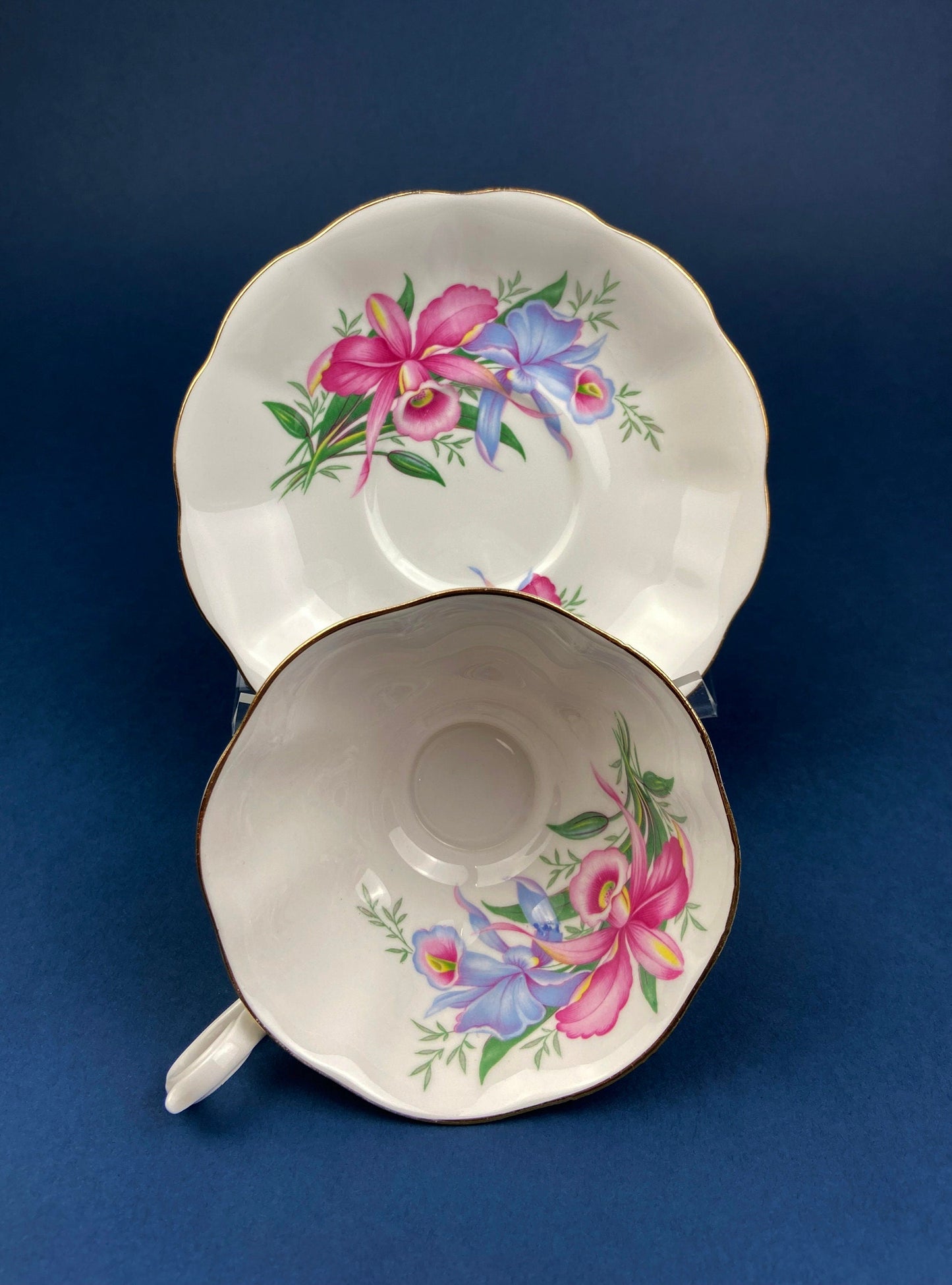 Vintage Tea/Coffee Cup and Saucer.  Royal Albert Orchid Motif. Fine Bone China. Made in England. Collectibles.  Replacements.