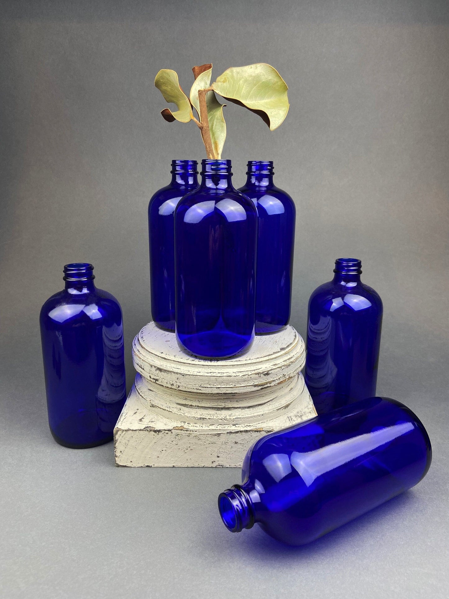 Cobalt Blue Glass Water Goblets. Set of Eight Contemporary Style Stemware. Dark Blue Modern Glassware. Fine Dining.