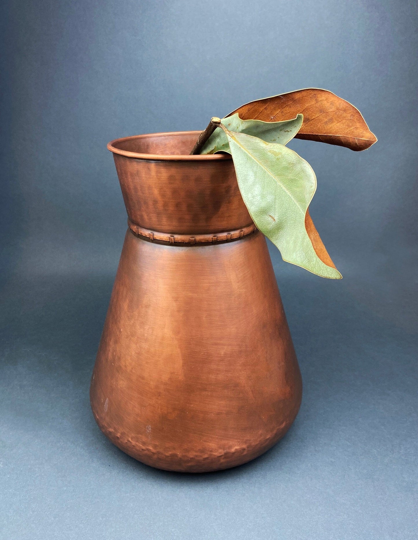 Extra Large Metal Vase with Bronze Handles and Gold Seam. Rustic Container for Flowers, Dry Arrangements or Display. Rustic Home Decor.
