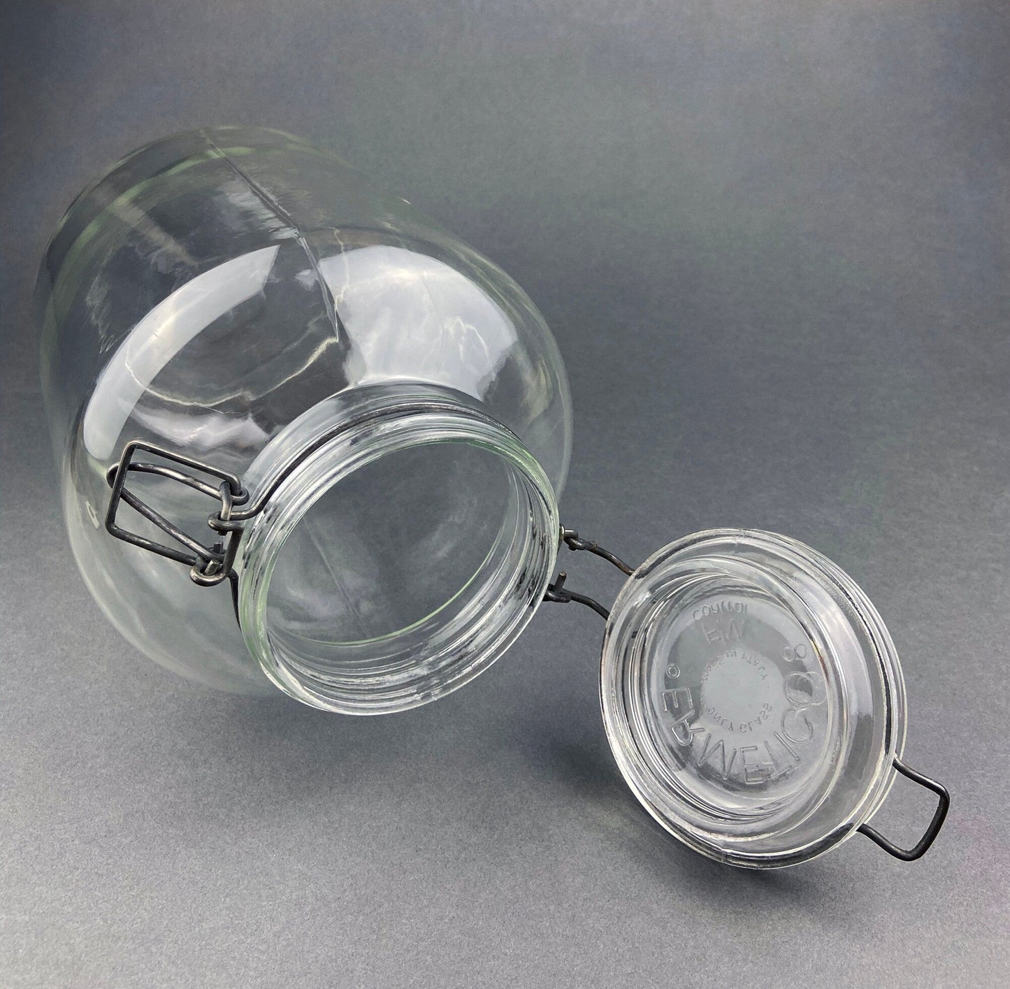 Glass Jar. Large Hermetic Jar by Ermettico FV Control. Glass Storage Jar Made in Italy.