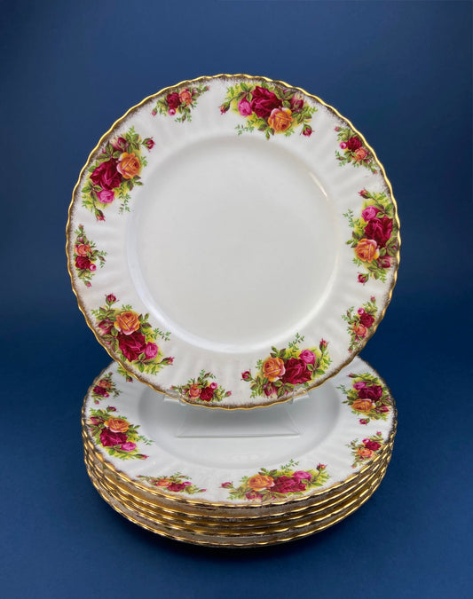 Royal Albert Old Country Roses Motif 10.25" Dinner Plates. Set of 5 Plates. Made in England. Dining Room Table Decor. Modern Farmhouse.