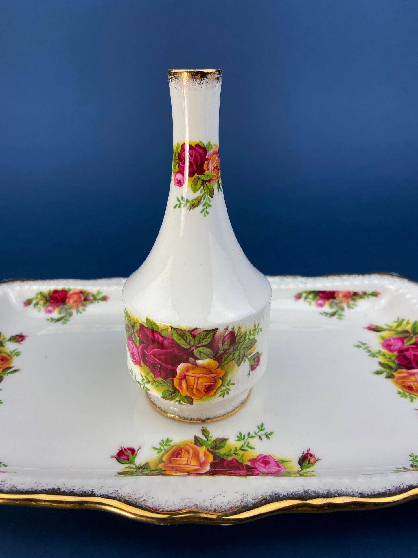 Breakfast Tray, Creamer, Sugar Bowl, and Vase by Royal Albert. Old Country Roses Motif.  Made in England. Gift for Her. Gift for Mother.