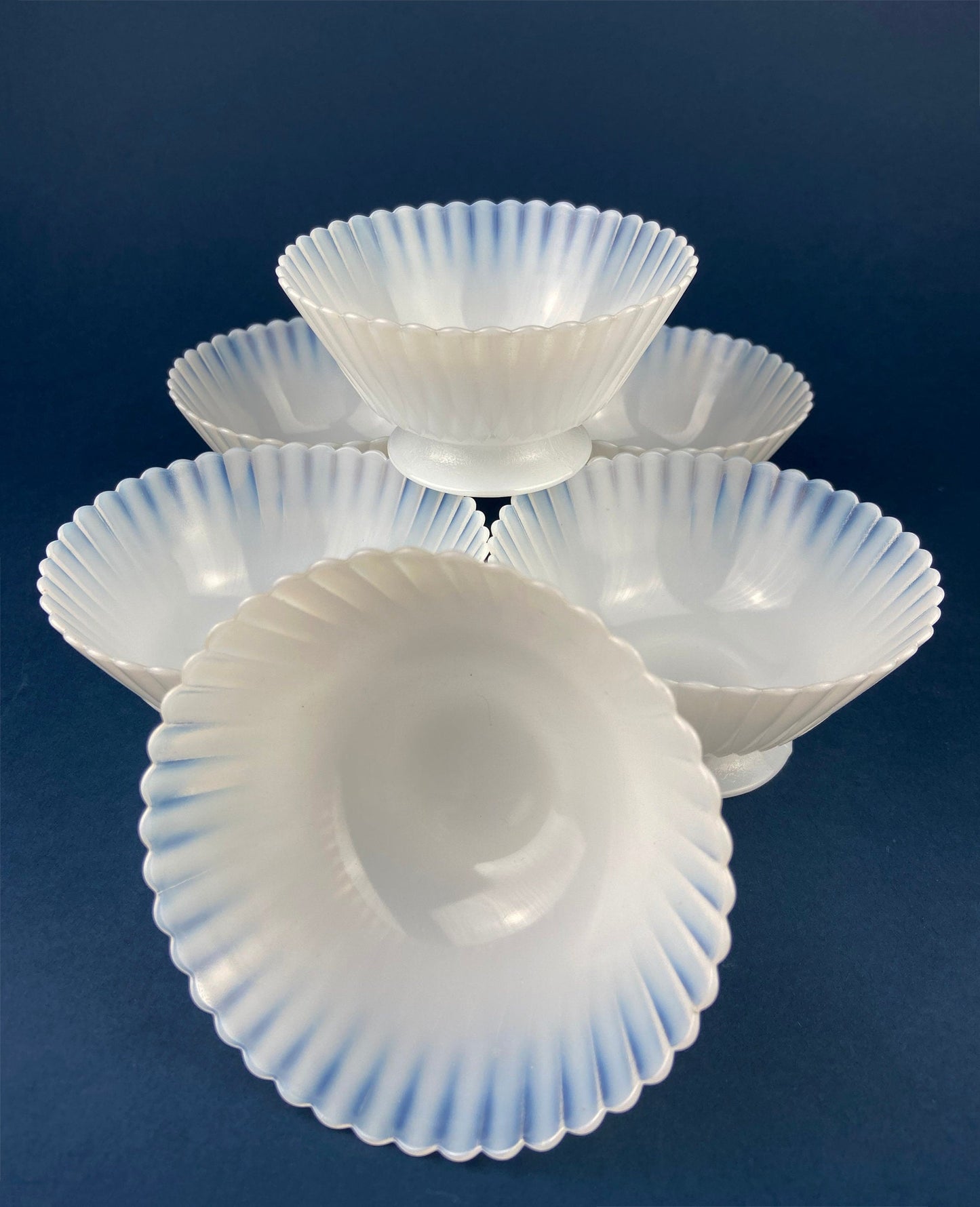 1930s Monax Petalware Opalescent Glass Dinner Plates. White Glass with Gold Rim. Depression Glass 8 Inch Dinner Plates.