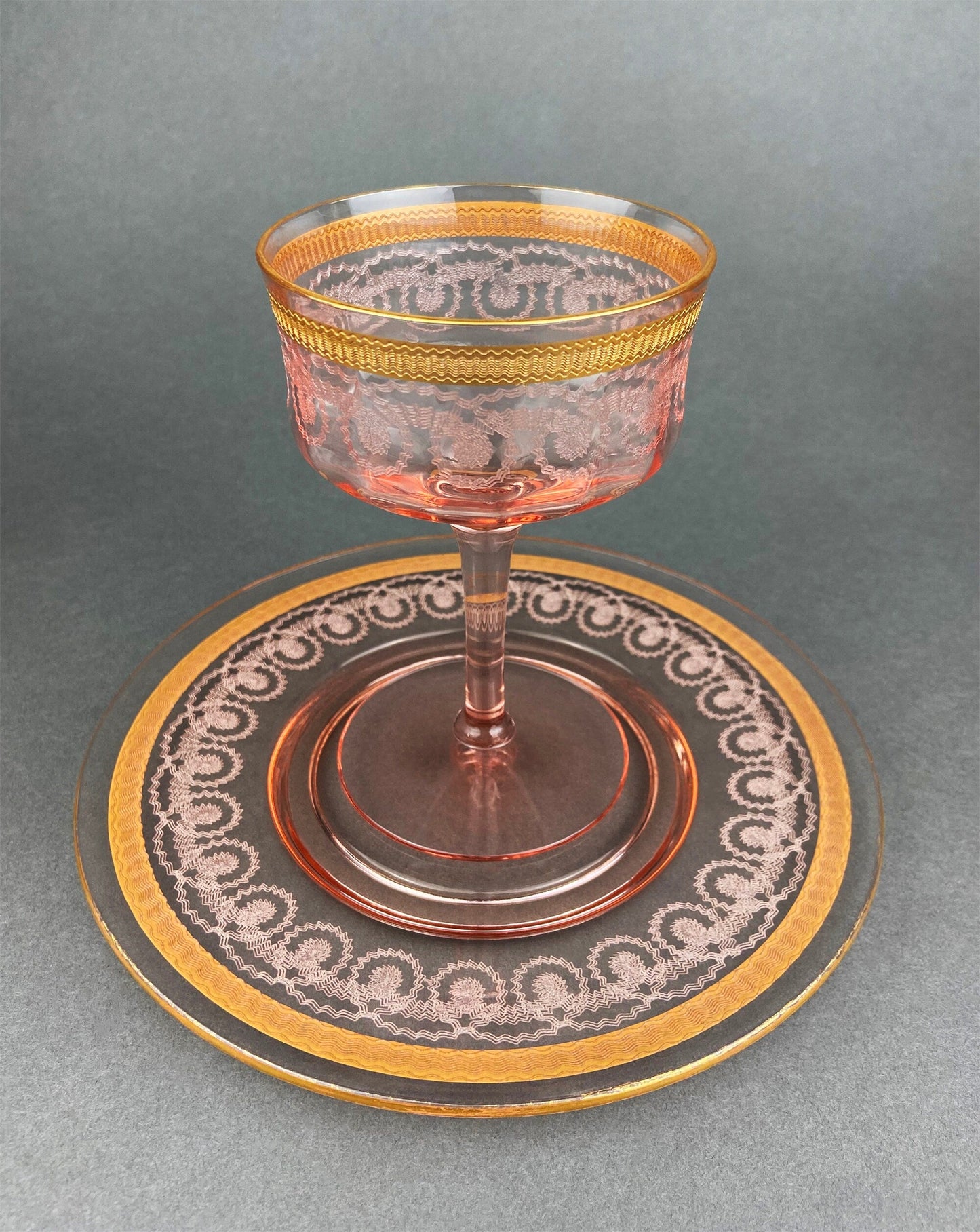 Antique Pink Crystal Water/Juice Goblets. Morgana Pink by Morgantown. Set of Eight, 8oz Footed Tumblers. Replacements.