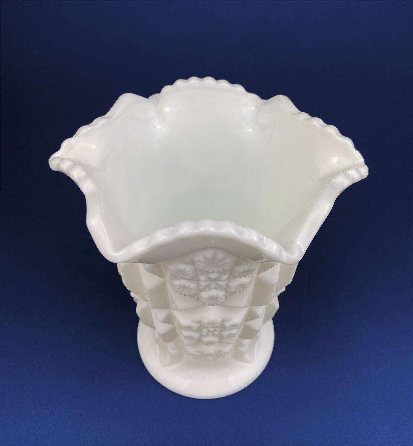 Vase Vintage Westmoreland Milk Glass with Old Quilt Design. Block and Star Pattern. Collectible Glass.