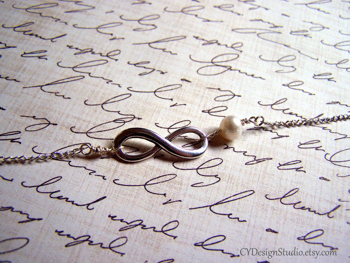 Infinity Sterling Silver and Freshwater Pearl Necklace