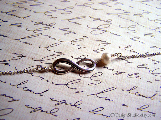 Infinity Sterling Silver and Freshwater Pearl Necklace