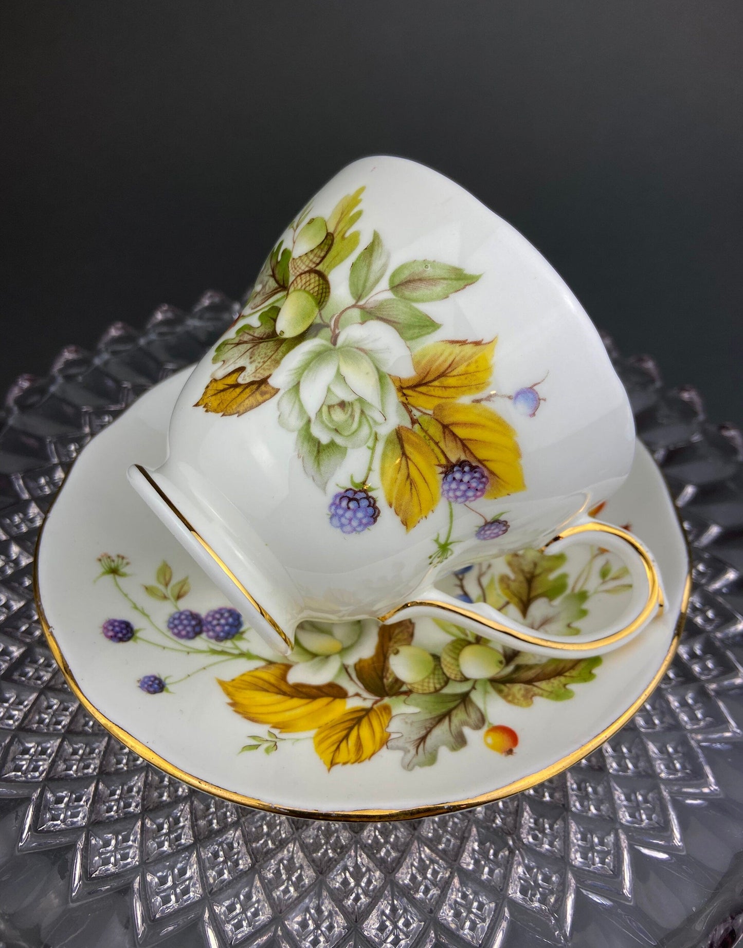 Duchess Tea Cup and Saucer. Autumn Motif Fine Bone China. Made in England.  Collectibles.  Replacements.