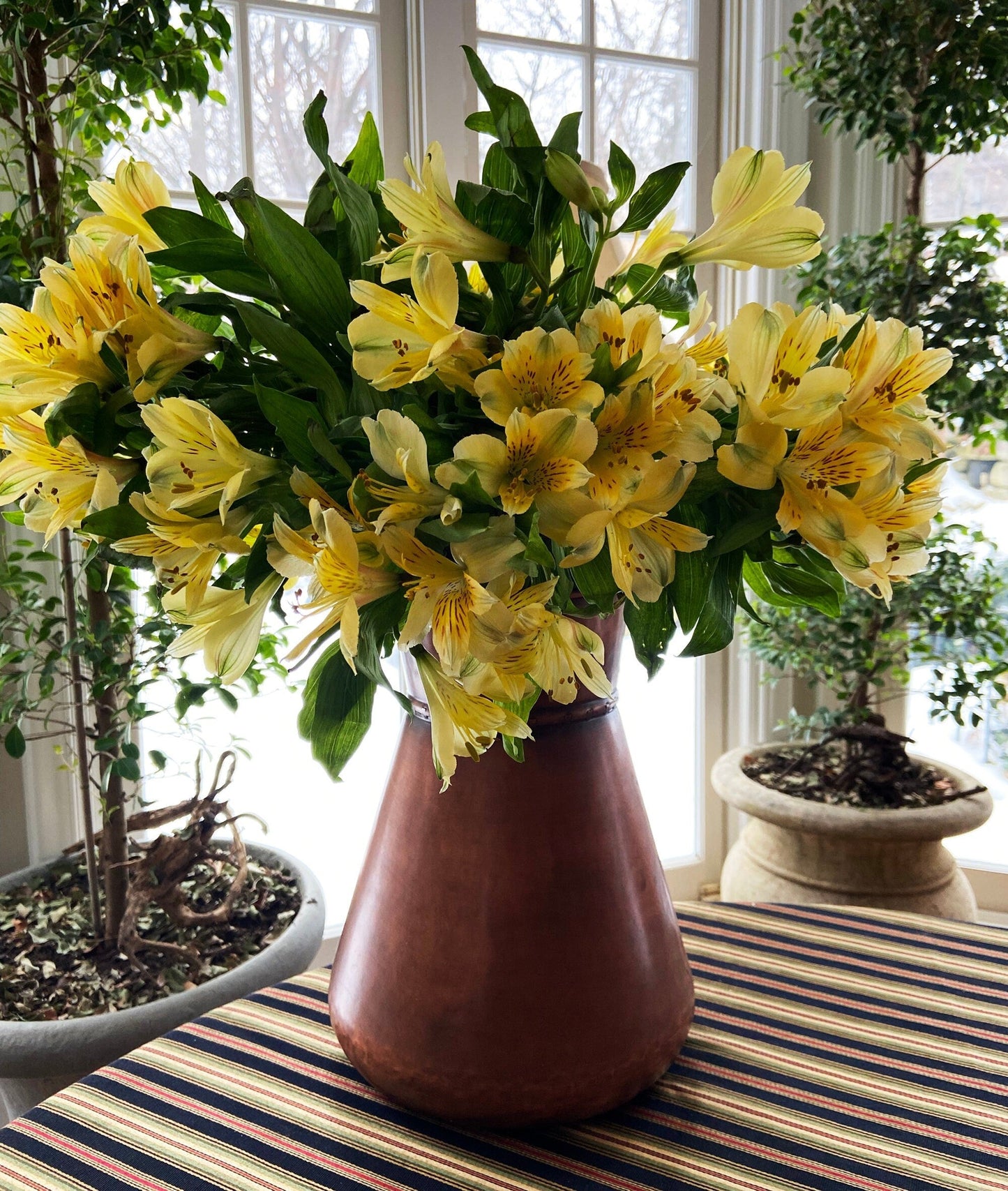 Extra Large Metal Vase with Bronze Handles and Gold Seam. Rustic Container for Flowers, Dry Arrangements or Display. Rustic Home Decor.