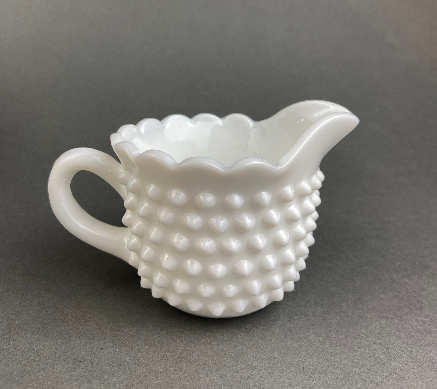 Milk Glass Large Creamer or Sauce Dish.  Hobnail Serving Dish. Scalloped edge Creamer or Sauciere. Fine Dining. Colectibles. Replacements.