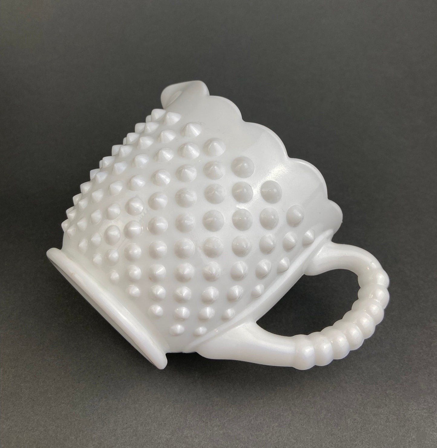 Milk Glass Large Creamer or Sauce Dish.  Hobnail Serving Dish. Scalloped edge Creamer or Sauciere. Fine Dining. Colectibles. Replacements.