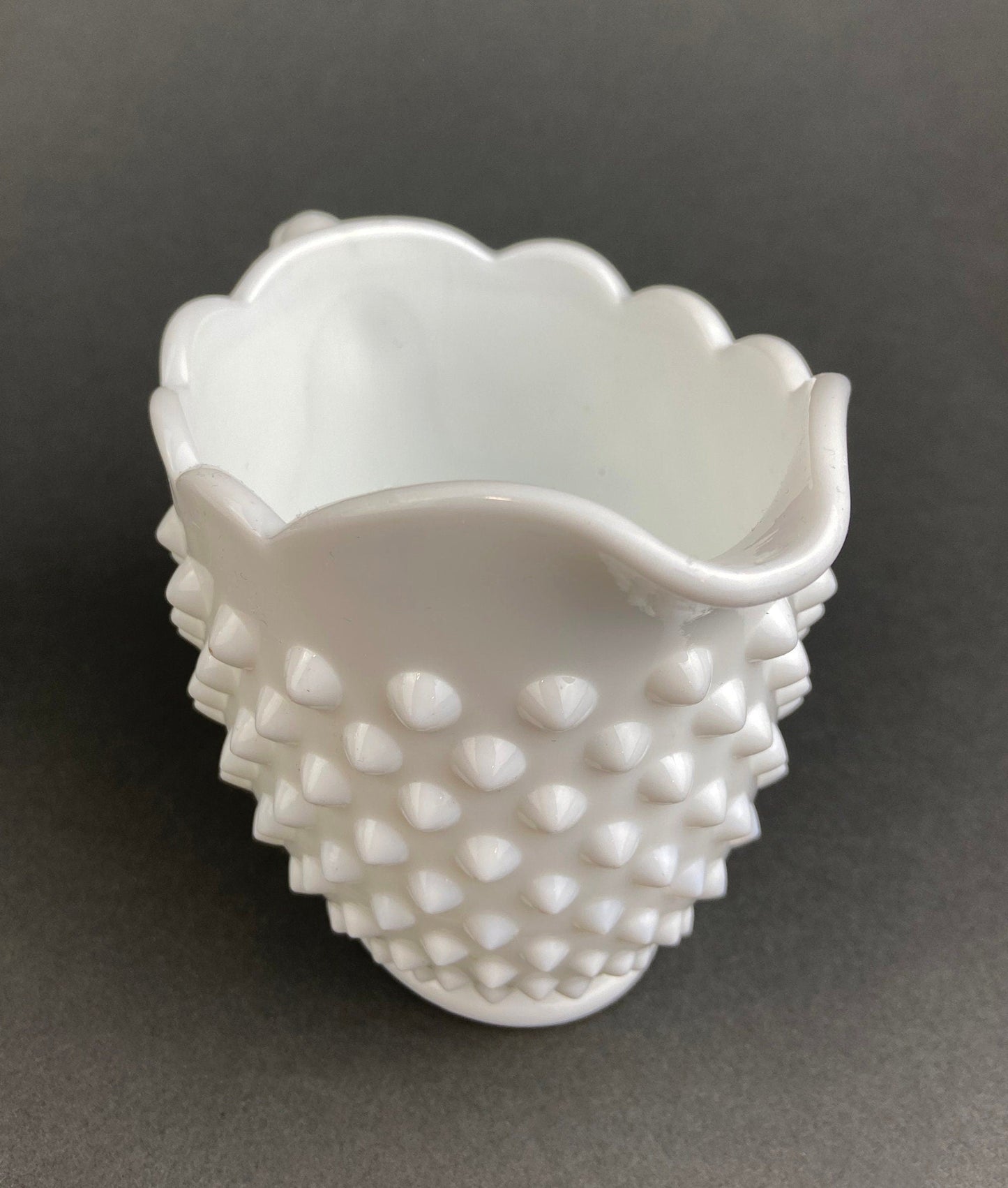 Milk Glass Large Creamer or Sauce Dish.  Hobnail Serving Dish. Scalloped edge Creamer or Sauciere. Fine Dining. Colectibles. Replacements.