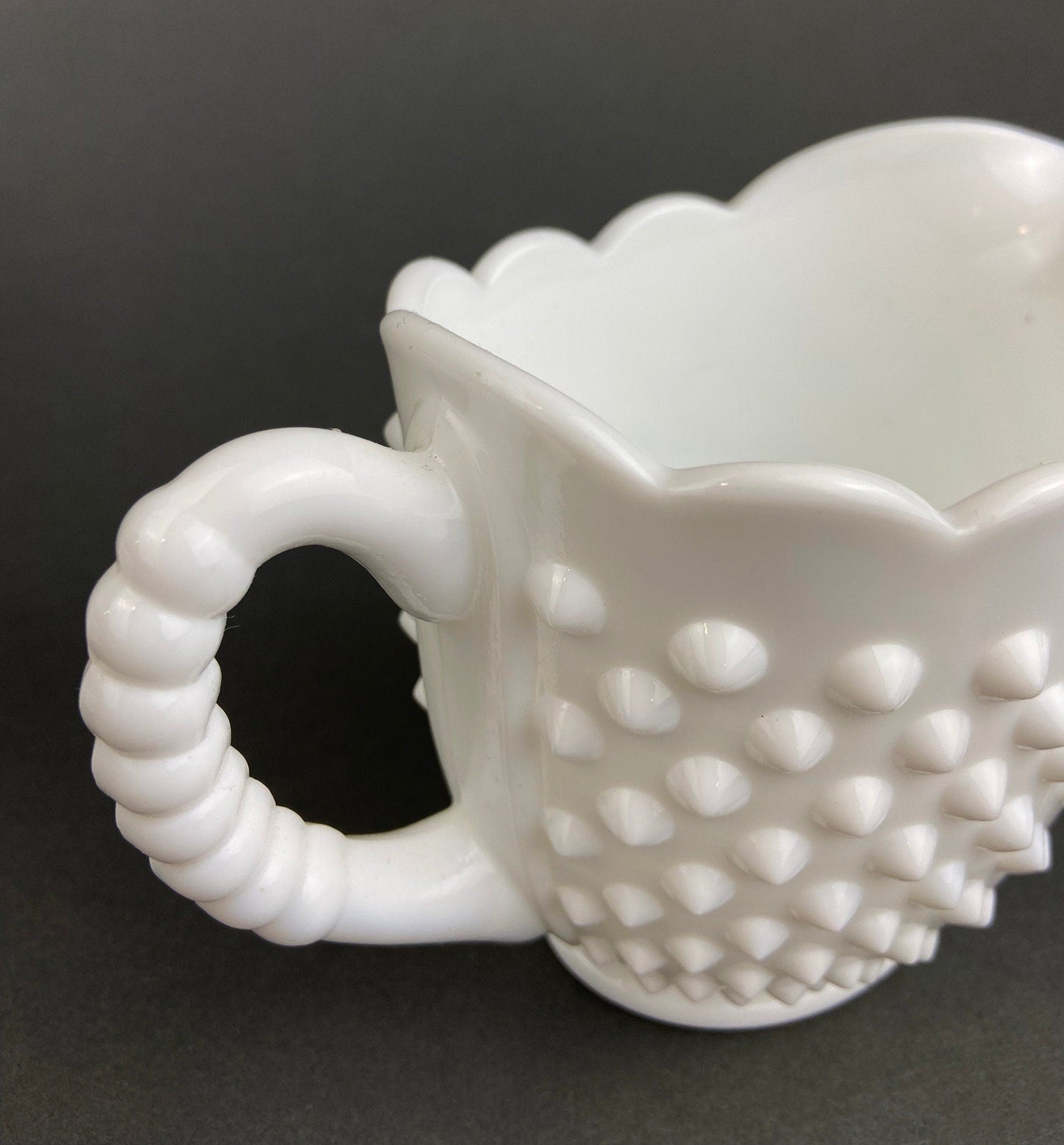 Milk Glass Large Creamer or Sauce Dish.  Hobnail Serving Dish. Scalloped edge Creamer or Sauciere. Fine Dining. Colectibles. Replacements.