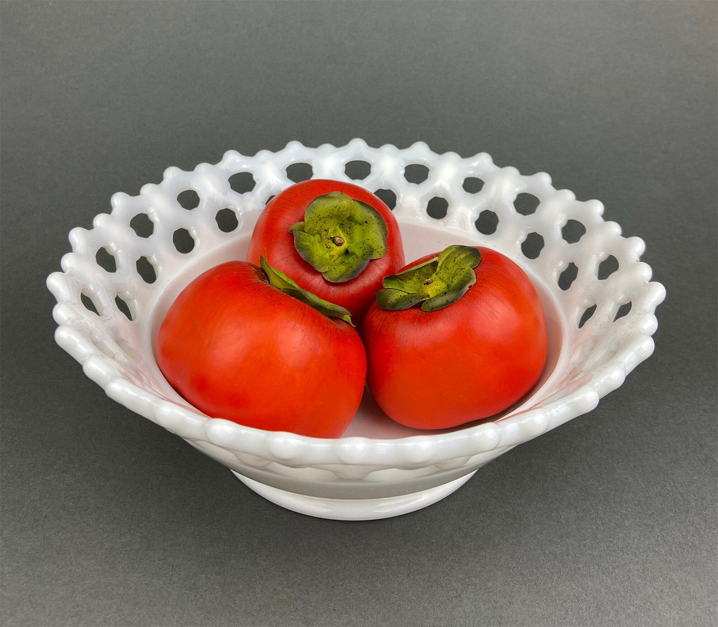Vintage Milk Glass Bowl.  Serving Dish with Reticulated Rim.  Open Lace White Table Centerpiece. Collectibles. Replacements.