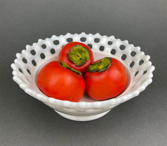 Vintage Milk Glass Bowl.  Serving Dish with Reticulated Rim.  Open Lace White Table Centerpiece. Collectibles. Replacements.