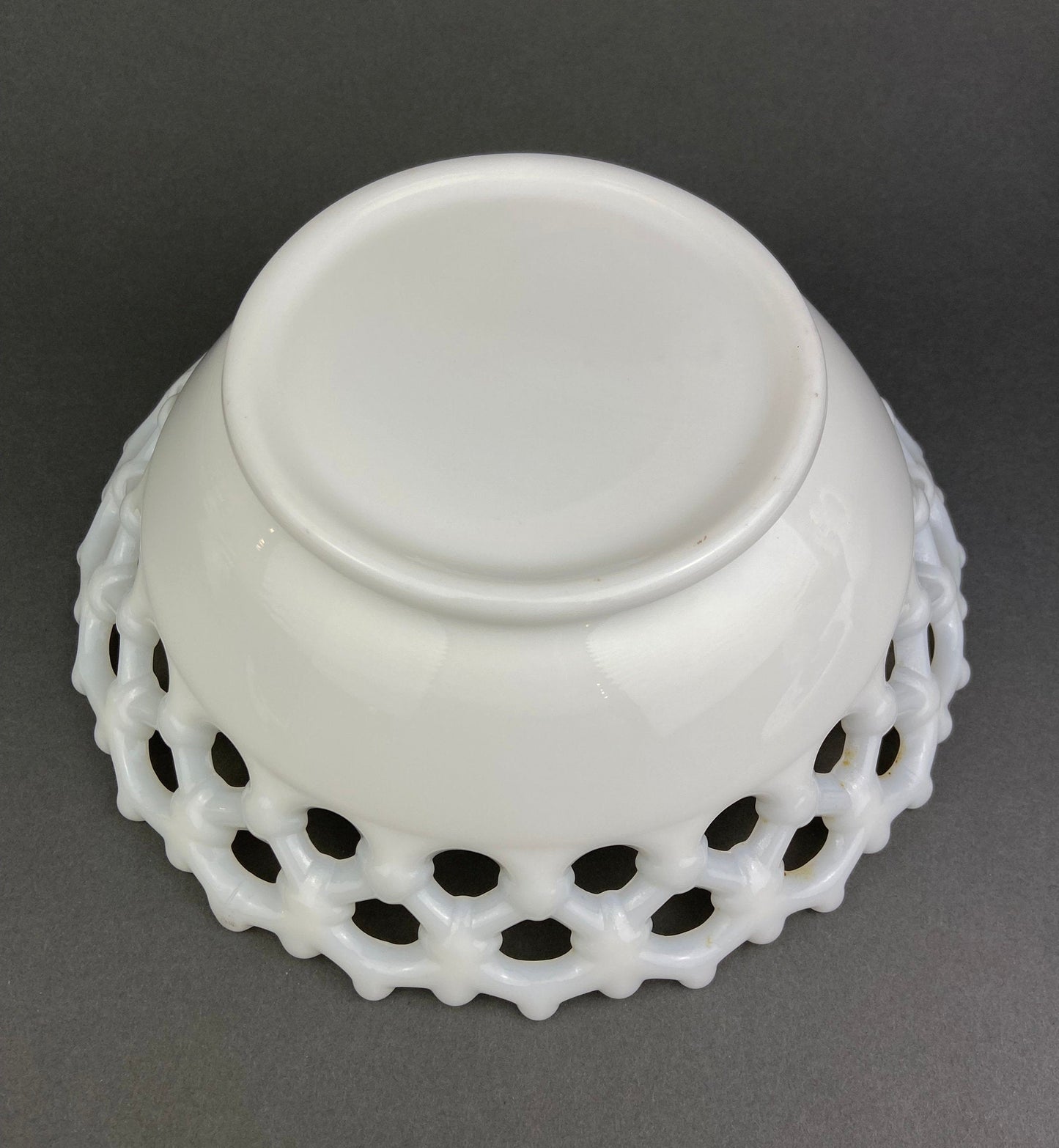 Vintage Milk Glass Bowl.  Serving Dish with Reticulated Rim.  Open Lace White Table Centerpiece. Collectibles. Replacements.
