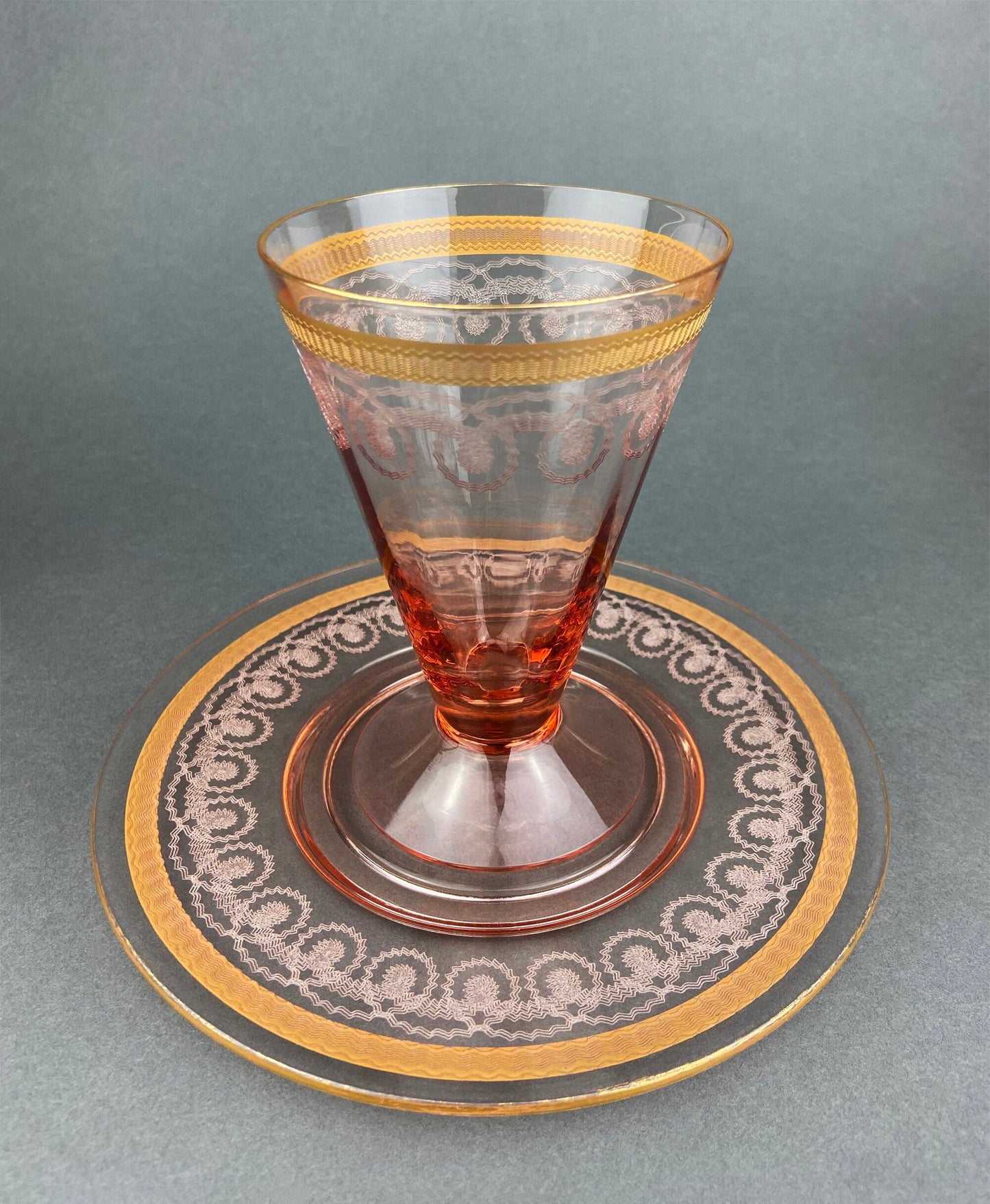 Antique Pink Crystal Water/Juice Goblets. Morgana Pink by Morgantown. Set of Eight, 8oz Footed Tumblers. Replacements.