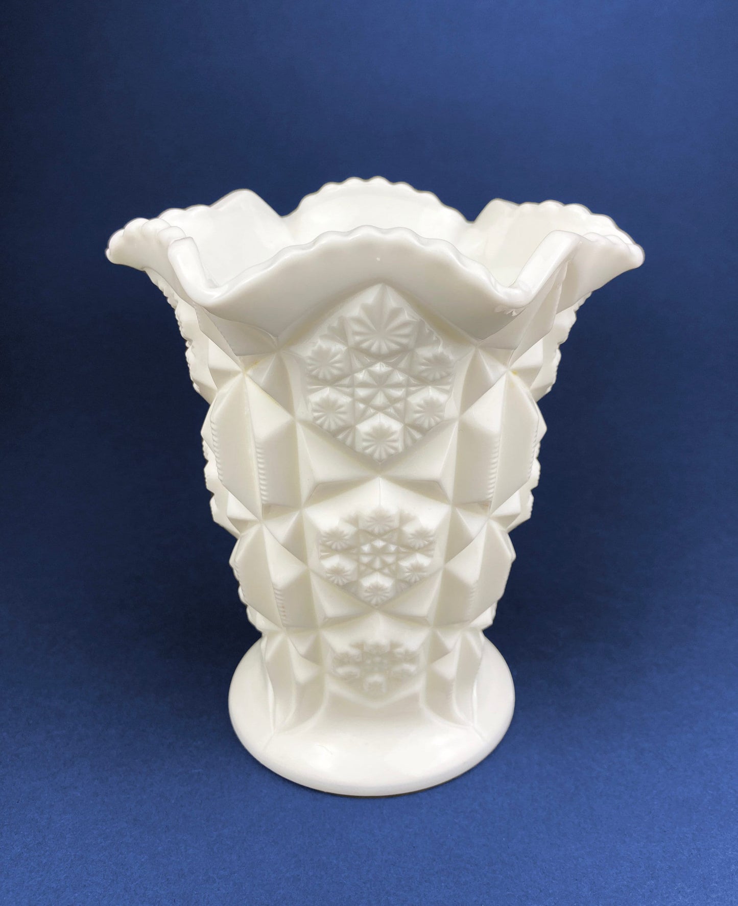 Vase Vintage Westmoreland Milk Glass with Old Quilt Design. Block and Star Pattern. Collectible Glass.