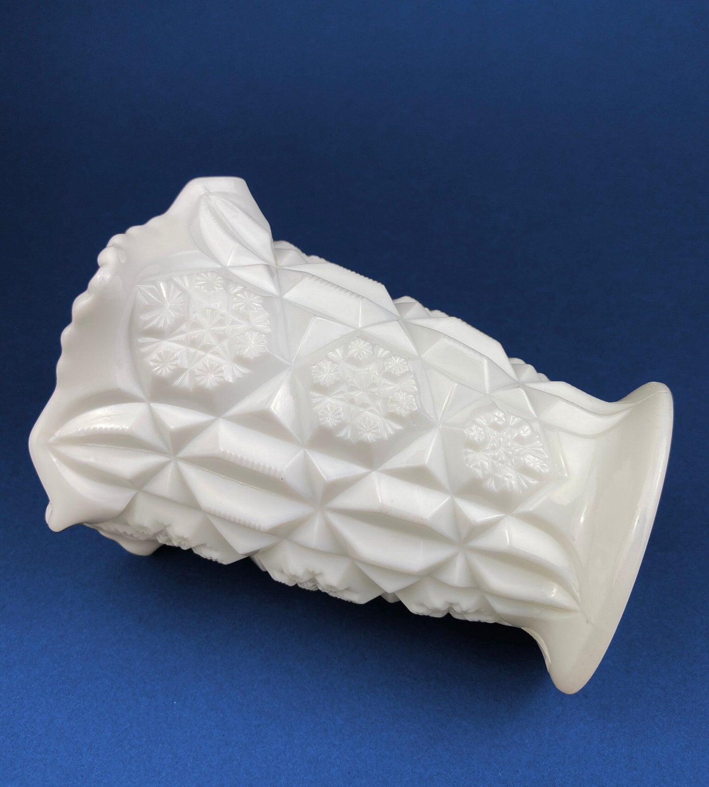 Vase Vintage Westmoreland Milk Glass with Old Quilt Design. Block and Star Pattern. Collectible Glass.