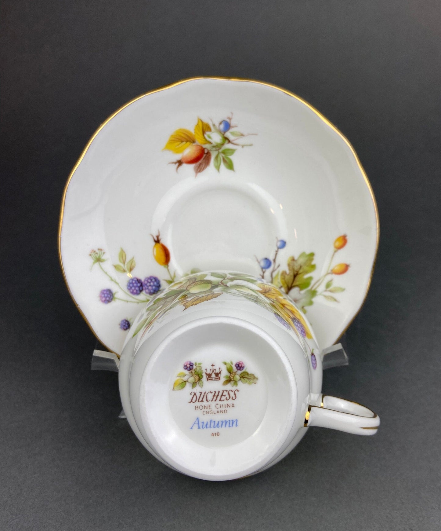 Duchess Tea Cup and Saucer. Autumn Motif Fine Bone China. Made in England.  Collectibles.  Replacements.