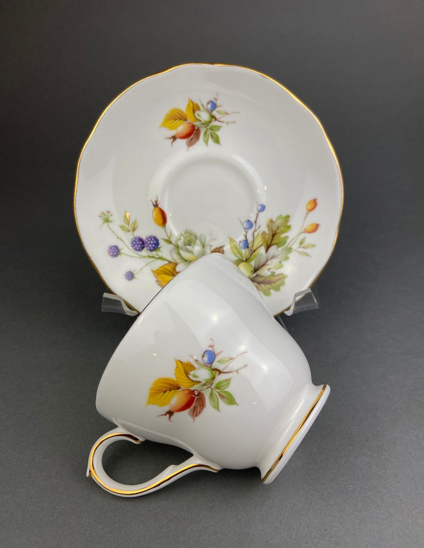 Duchess Tea Cup and Saucer. Autumn Motif Fine Bone China. Made in England.  Collectibles.  Replacements.