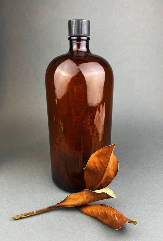 Vintage, Extra Large Apothecary Bottle. Amber, Duraglas Pharmaceutical Bottle made by Owens in Alton. Amber Glass Collection. Pharmacy Decor