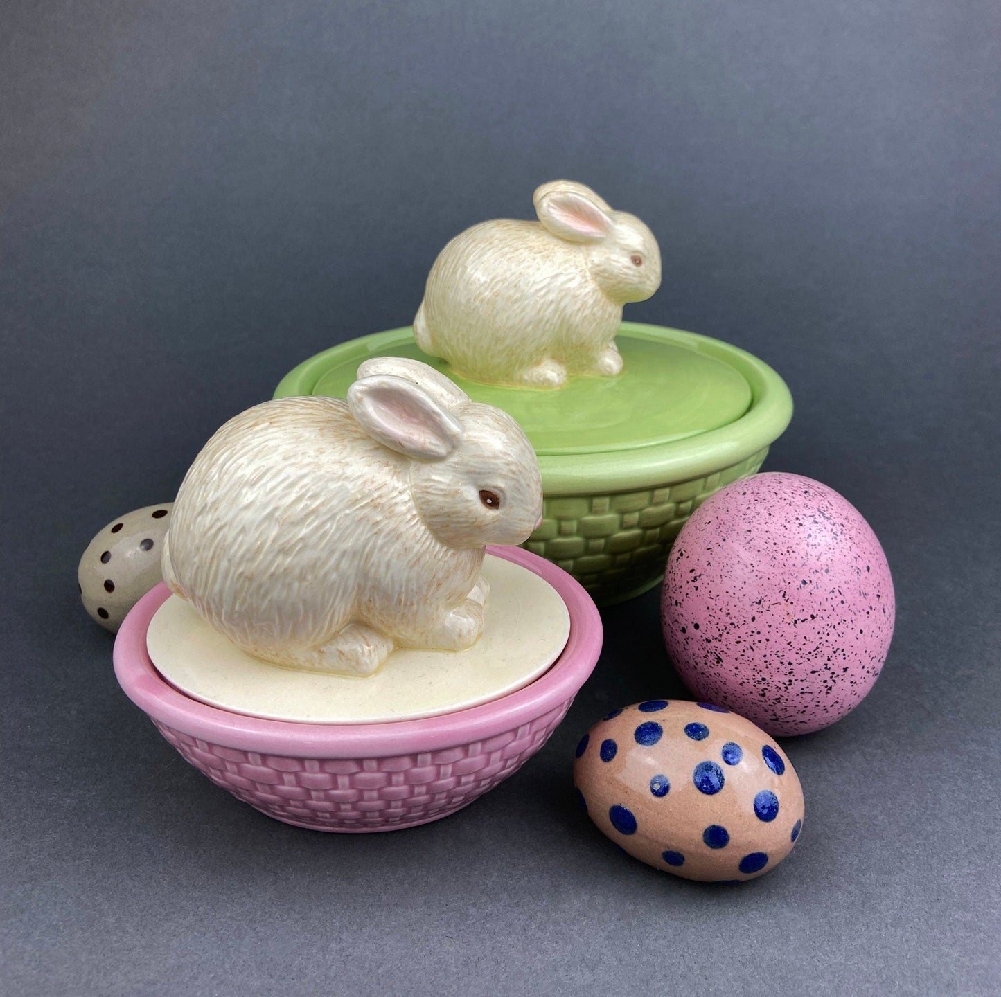 Couple of White Bunnies. Porcelain Rabbit Figurines. Set of 2. Home Dining Room Table Decor. Kids Room. Easter/Spring Celebration.