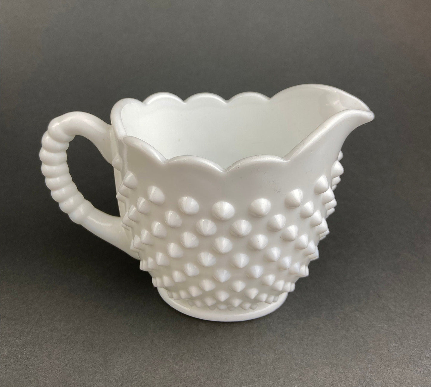 Milk Glass Large Creamer or Sauce Dish.  Hobnail Serving Dish. Scalloped edge Creamer or Sauciere. Fine Dining. Colectibles. Replacements.
