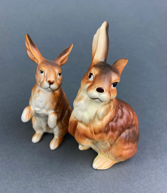 Vintage Bunny Figurines. Pair of Hand Painted Porcelain Rabbits. Spring and Easter Celebration. Collectible Figurines.