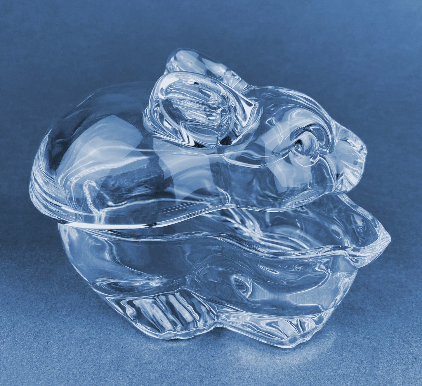 Glass Bunny Butter Dish.  Clear Glass Jar Shaped Like Rabbit. Trinket Box. Spring/Easter Celebration. Collectible Glass.