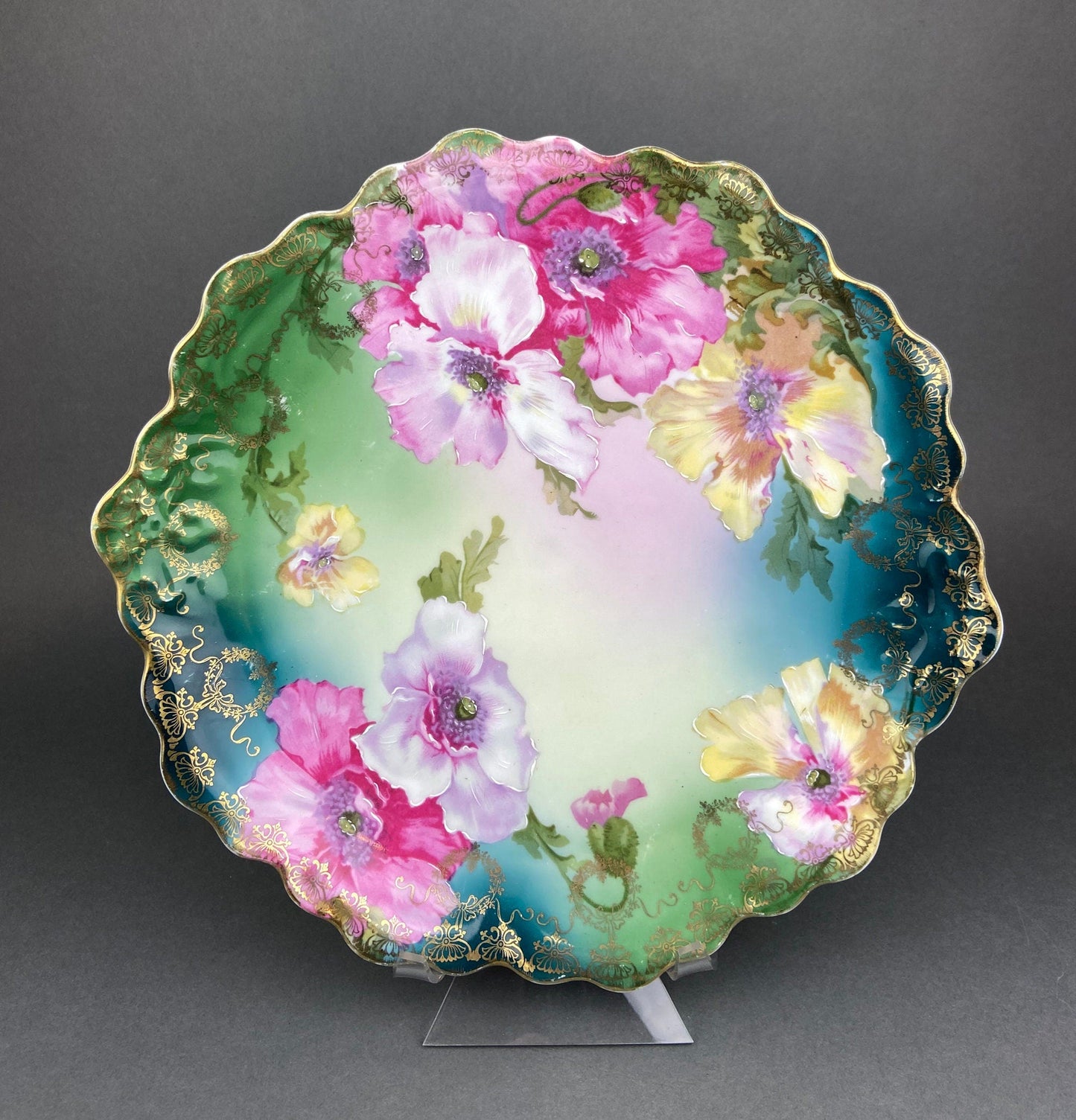 Royal Austria Decorative Plate: Hand-Painted Tea Roses, Fine Bone China