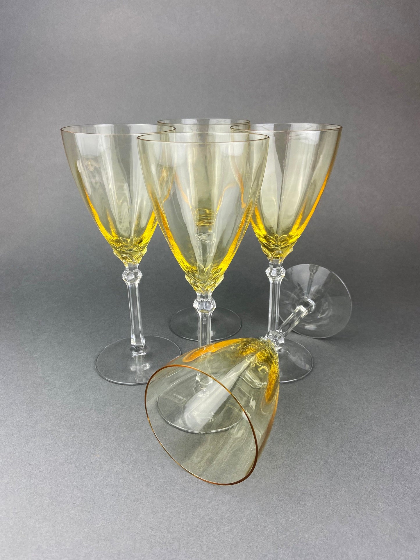 Fostoria Contour Clear Crystal Goblets with S-Shaped Stem. Set of Seven Water or Juice Stemware.  Luxurious Barware. Gift for Him.