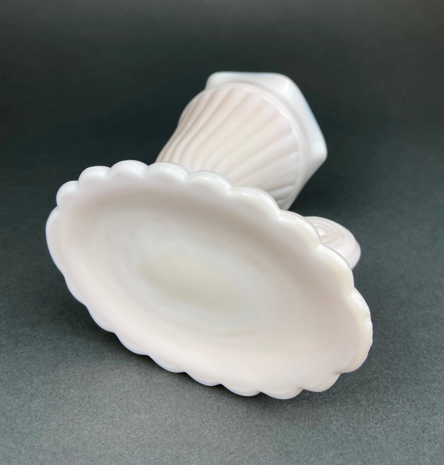 Pink Milk Glass Horn Vases. Pair of Cornucopia Shaped Vases in Rare Shell Pink. Table Centerpieces. Collectible Floral Vases.
