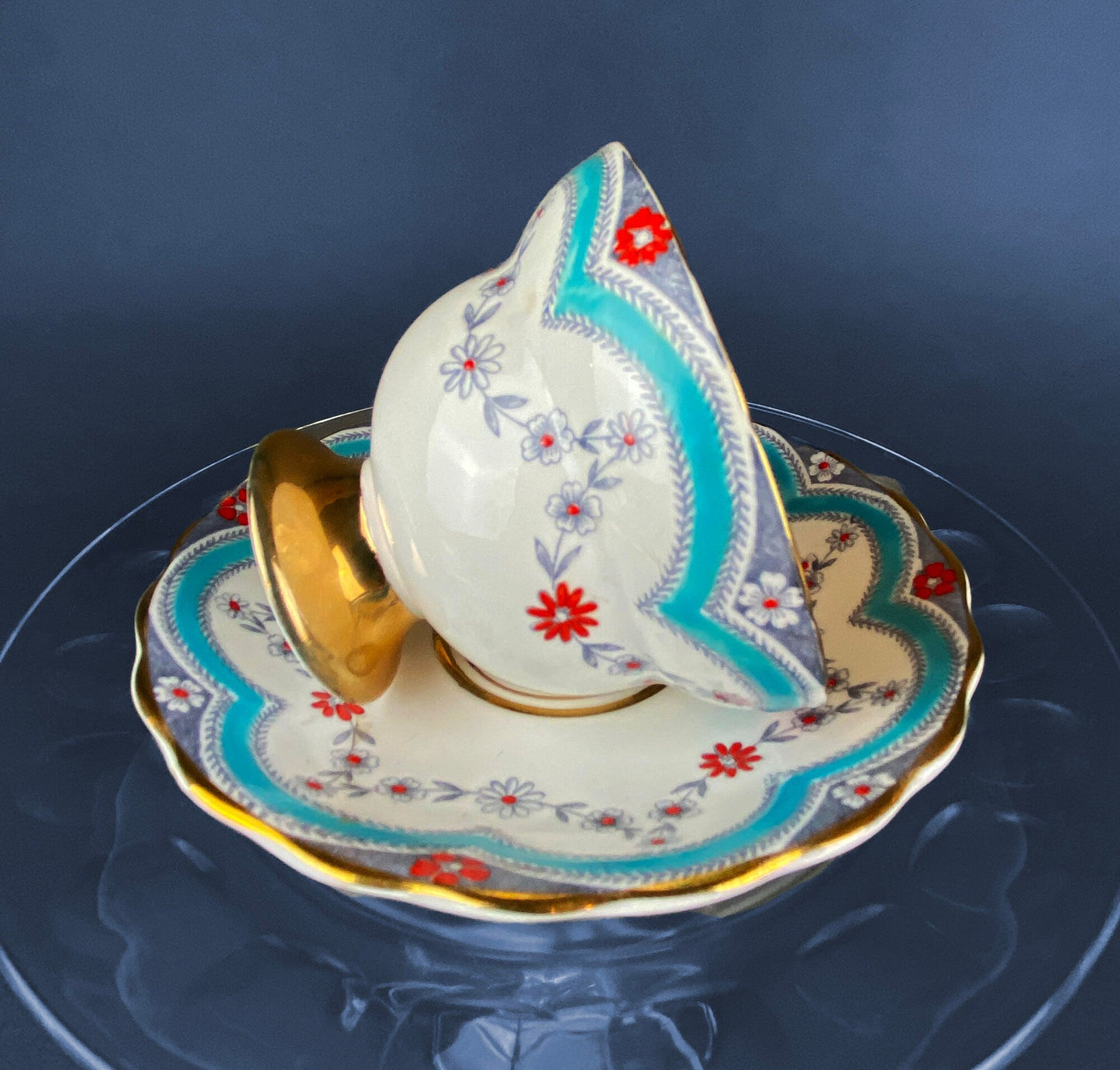 Vintage Tea Cup with Saucer.  Royal Dover Fine Bone China. Floral Wreath Motif. Made in England.