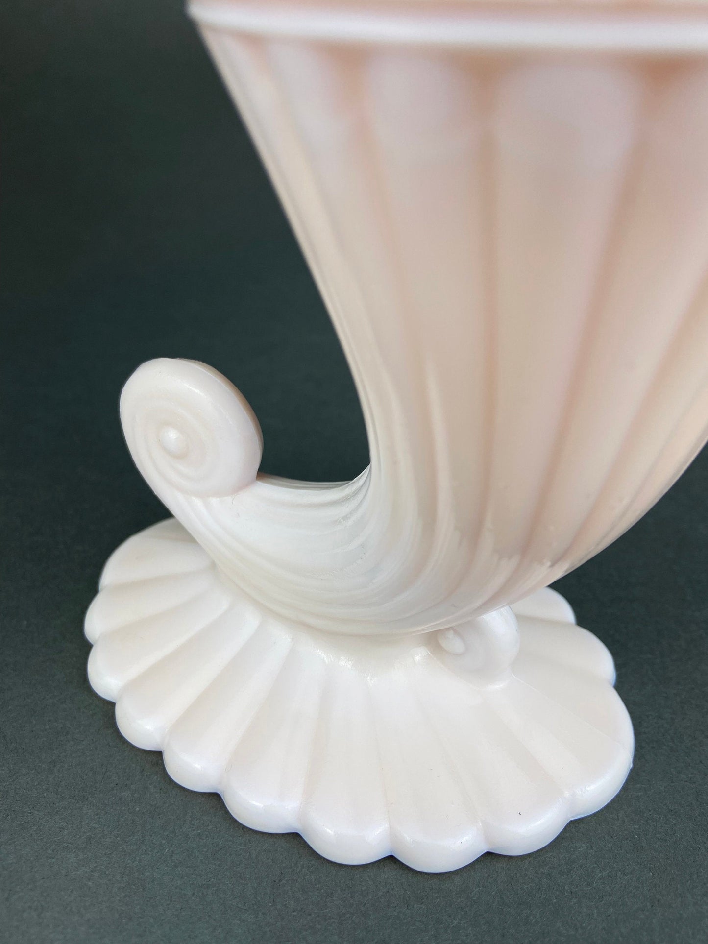 Pink Milk Glass Horn Vases. Pair of Cornucopia Shaped Vases in Rare Shell Pink. Table Centerpieces. Collectible Floral Vases.