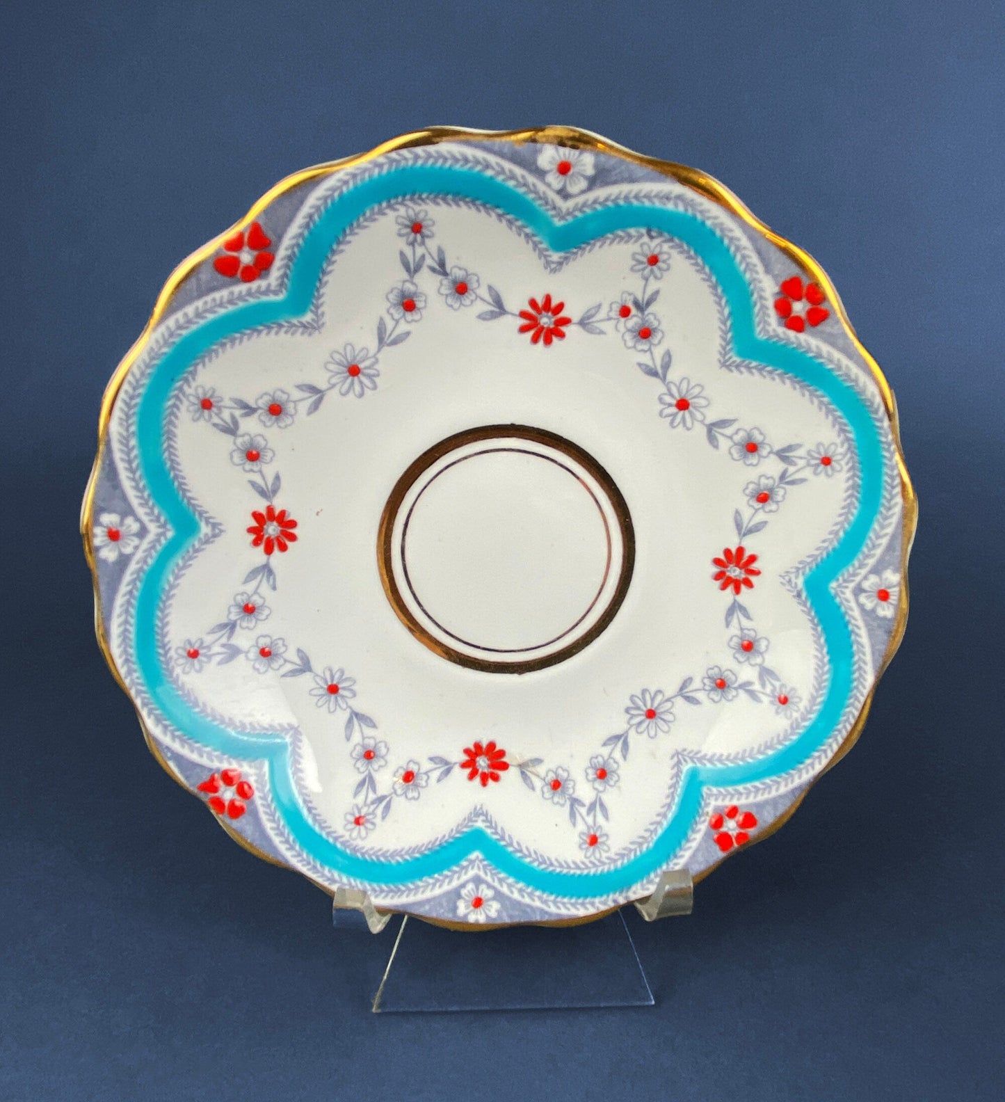 Vintage Tea Cup with Saucer.  Royal Dover Fine Bone China. Floral Wreath Motif. Made in England.