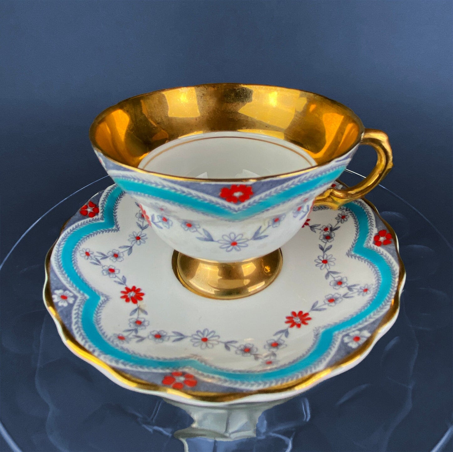 Vintage Tea Cup with Saucer.  Royal Dover Fine Bone China. Floral Wreath Motif. Made in England.