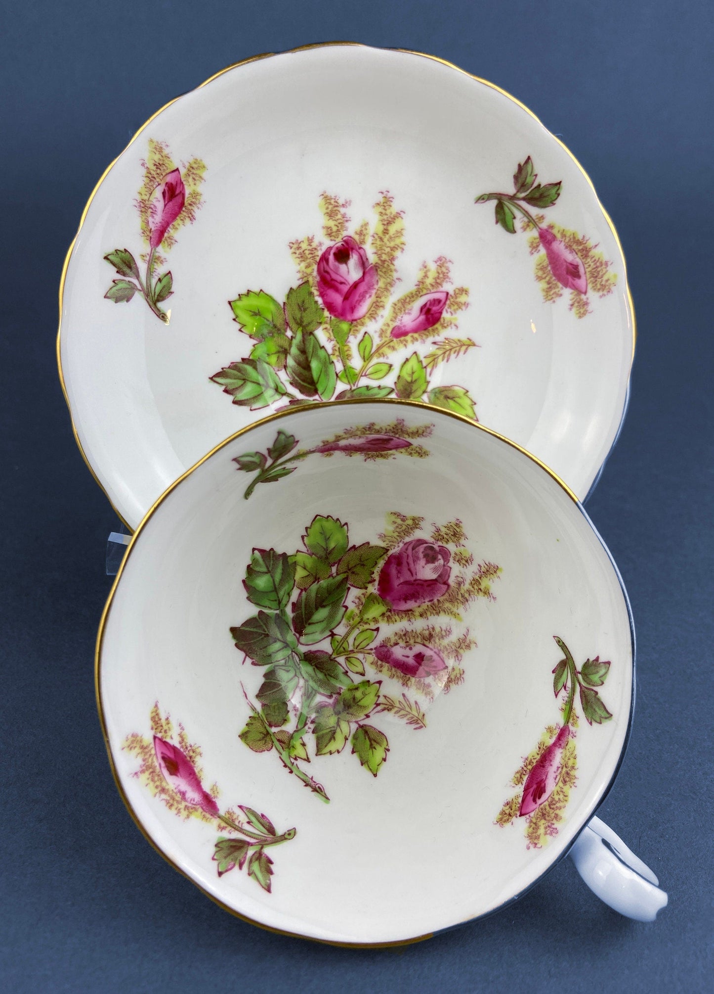 Vintage Tea/Coffee Cup and Saucer. Royal Chelsey Moss Rose. English Bone China. Fine Dining. Collectible Cup and Saucer.