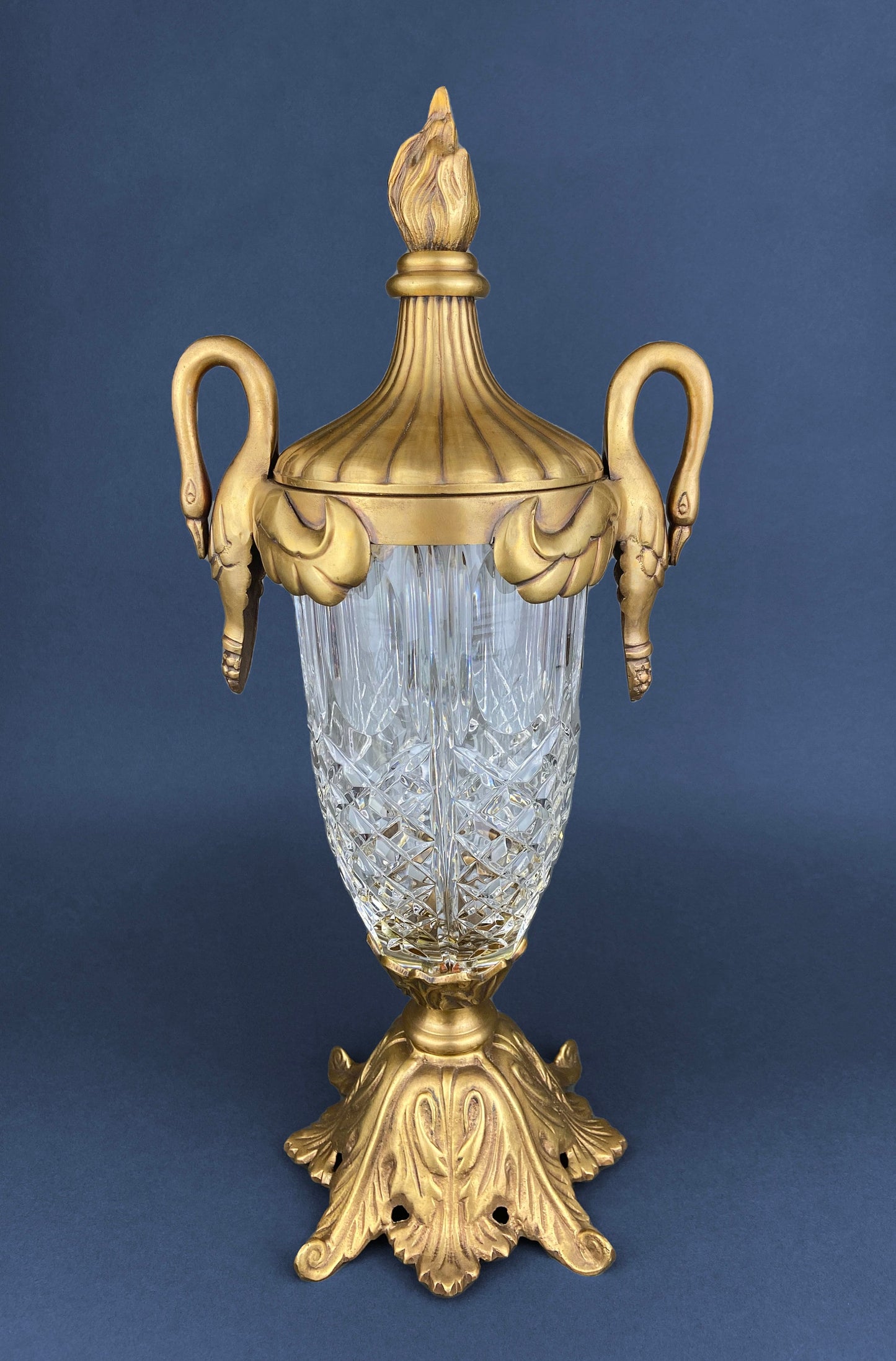 Large Heavy Glass and Brass Urn/Jar/Candle Holder. Hand Blown Bubble Glass Encased in Metal Frame. Absolutely Gorgeous Art Piece.
