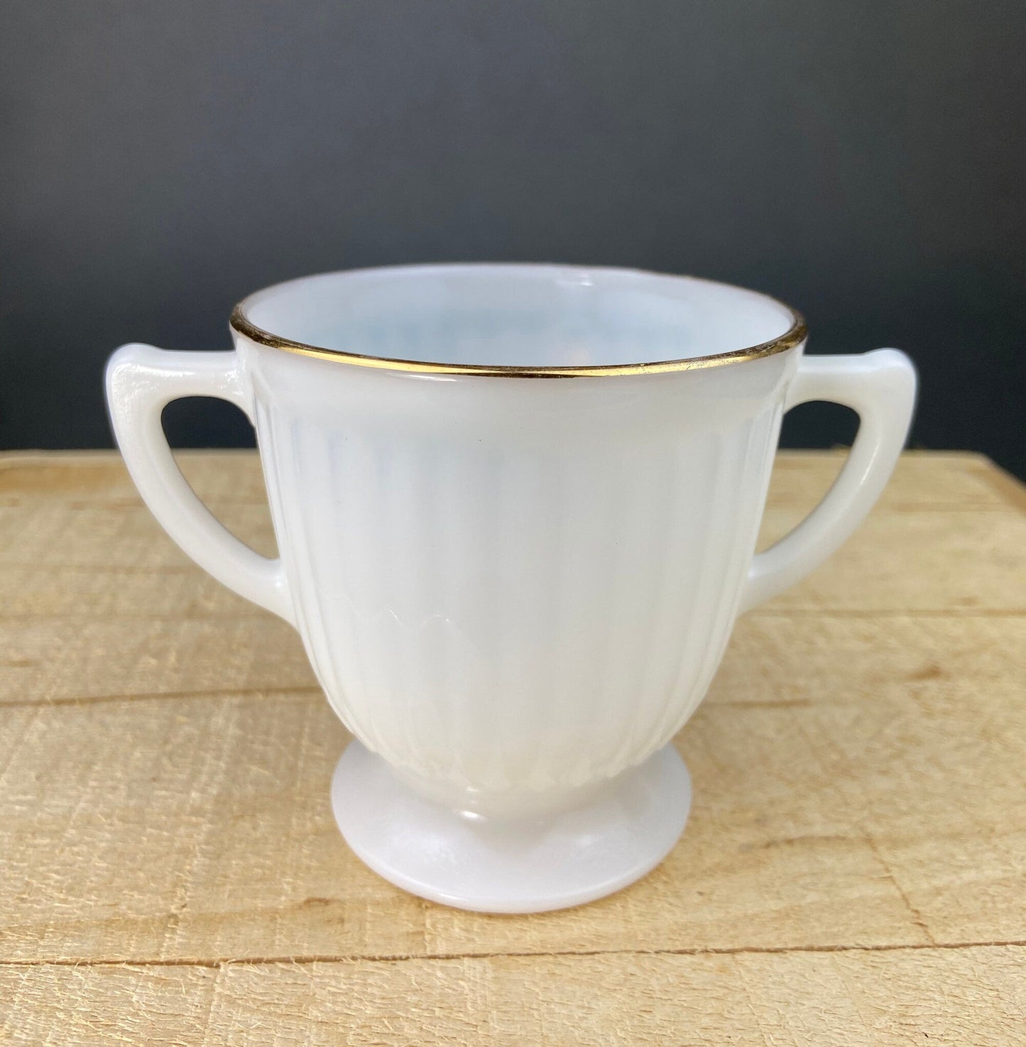Monax Petalware Opalescent Creamer and Sugar Bowl. White with Gold Brim Depression Glass Creamer and Sugar Bowl.