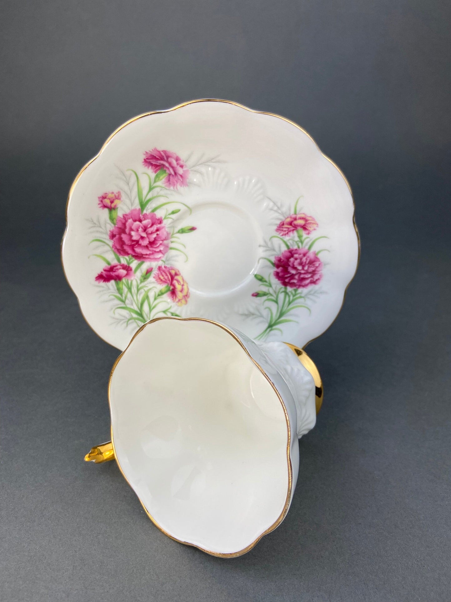 Vintage Royal Albert Tea Cup and Saucer. Friendship Series of 12. Carnation Motif. Fine Bone China Made in England.